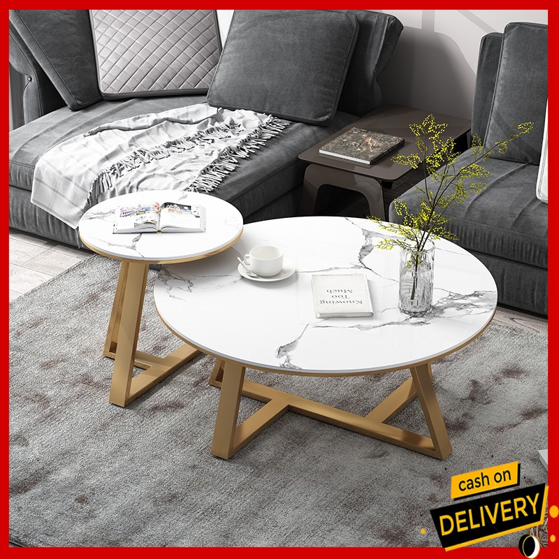 NEW Marble Coffee Table Simple Modern Living Room Table Tea Table meja kopi bulat 圆桌茶几