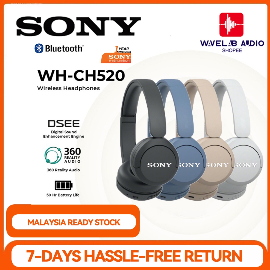 Sony WH-CH520 Wireless On-Ear Bluetooth Headphones with Microphone、S ony WH-CH520 Wireless On-Ear Headphones | 50H Battery Life, Quick Charge 3min=1.5H, Bluetooth 5.2, DSEE Sound | Foldable, Built-in 