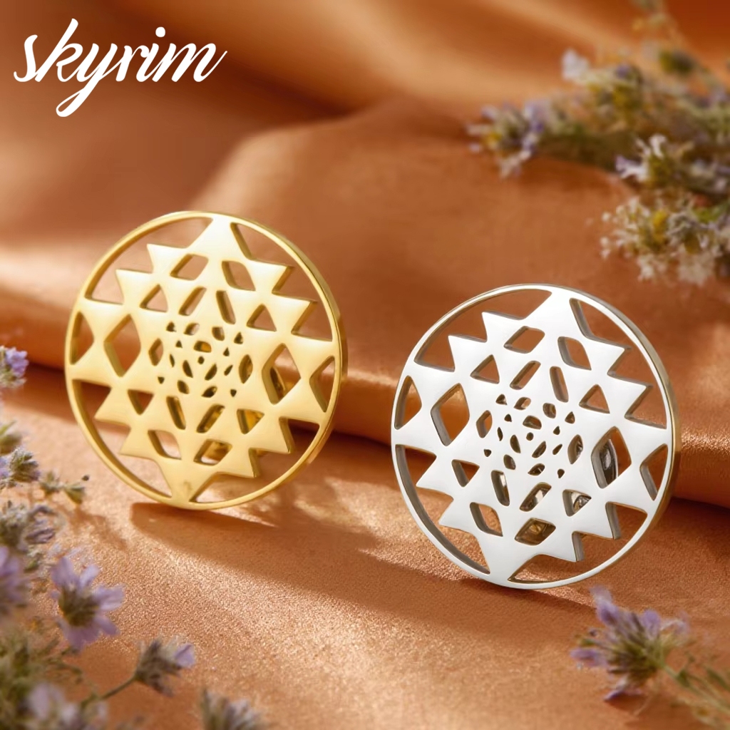 SKYRIM Sri Yantra Brooch Pins Shri Chakra Mandala Sacred Geometry Healing Symbol Yoga Gift Stainless Steel Jewelry