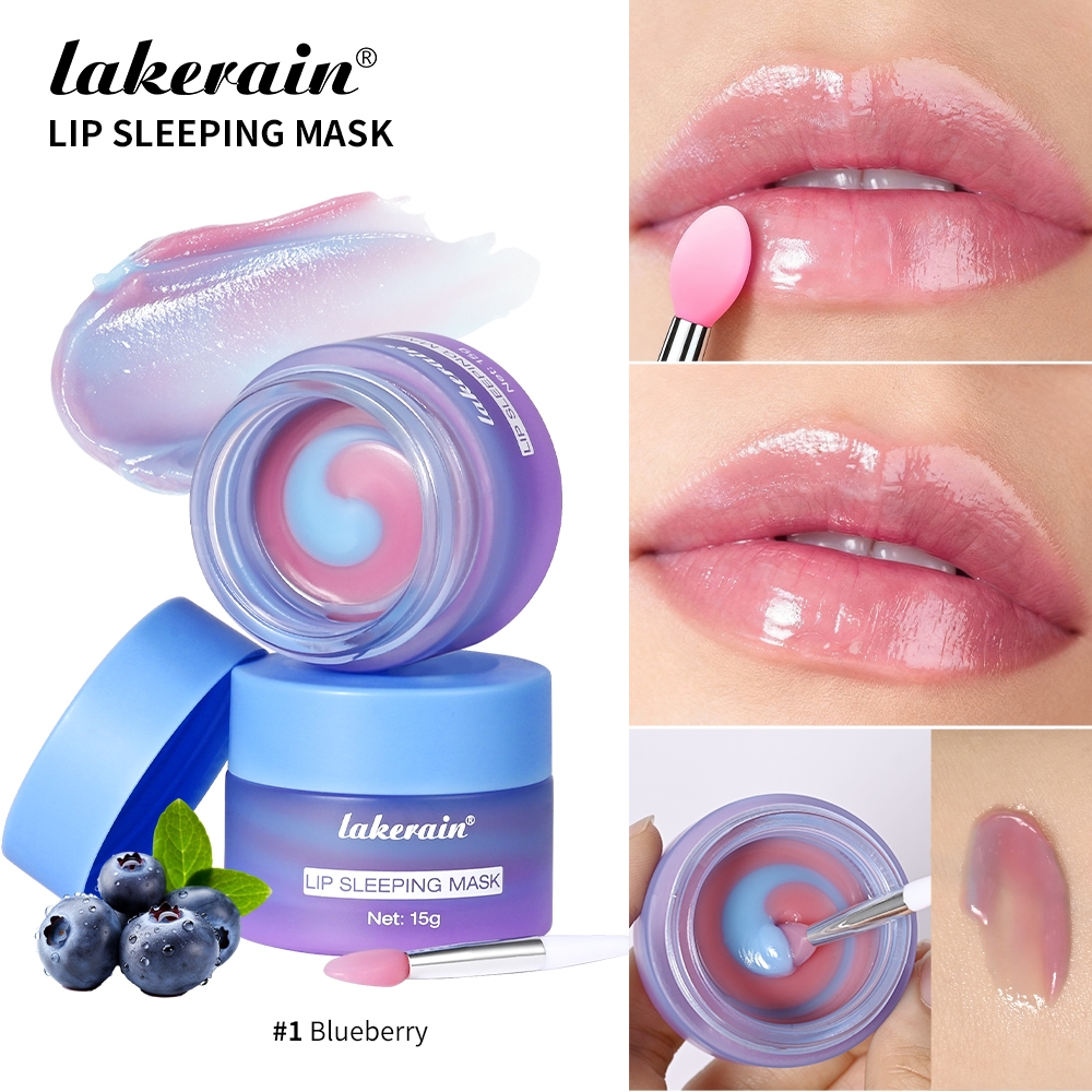 Lakerain Overnight Lip Sleeping Mask - Dual-Color Gel For Dry, Cracked Lips. Lip Moisturizer with Vitamin C, Shea Butter, 4 Flavors , , with Sanitary Applicator