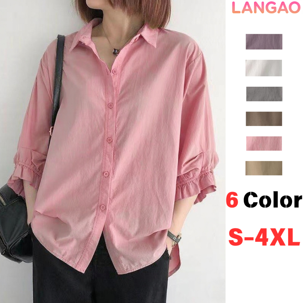 ?LanGao? [ready stock in Malaysia] Blouse Women Large Size Three-quarter Lantern Sleeve Blouse - Fashionable &amp; Comfortable