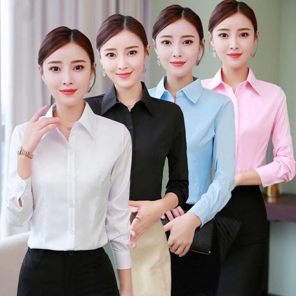 Business Formal Long Sleeve Shirt For Work & Office, Solid Color Lapel Neck Shirt, Women's Slim Fit Short Sleeve Shirt
