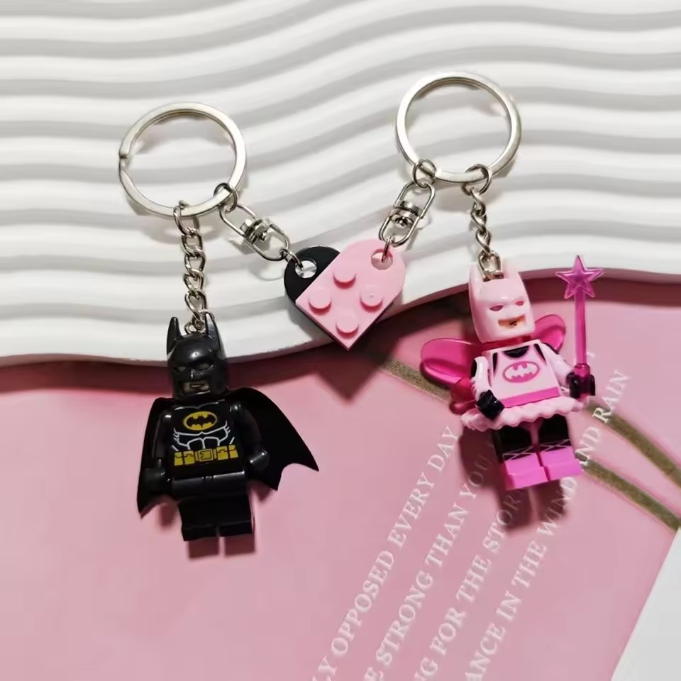 Cartoon Spiderman Fairy Star Pink Black Bat Magnetic Keychain Minifigure Key Ring Backpack Pendant Couple Keychain Gifts