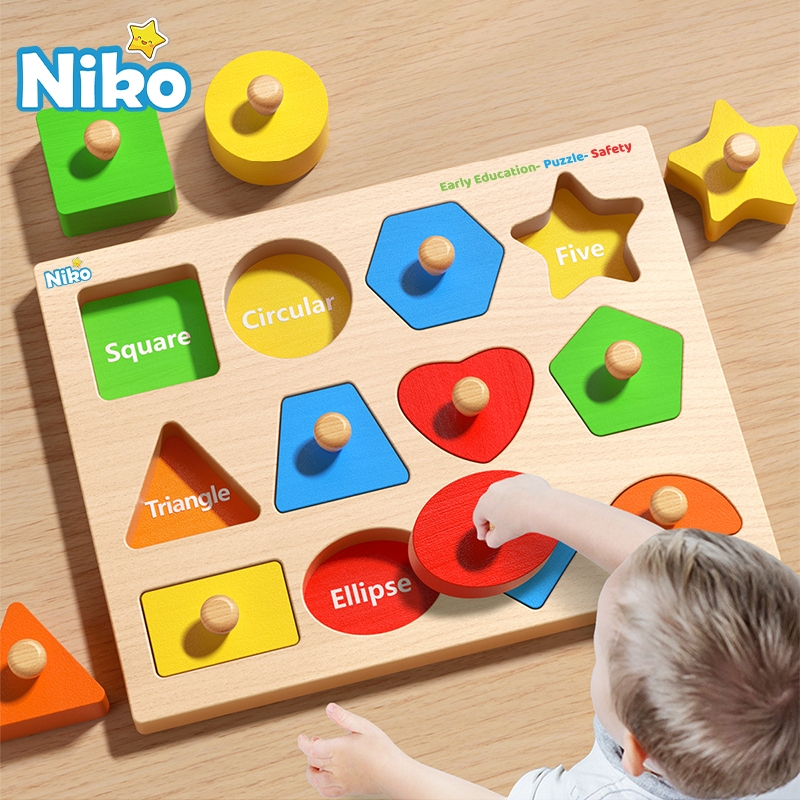 NIKO ABC Letter Digital Puzzle Wooden Toys For Kids Alphabet Number Shape Sorter Jigsaw Board Toys Early Educational Toys