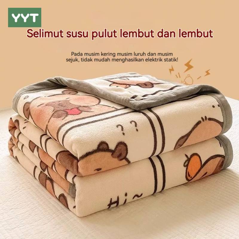 YYT Cartoon Blanket Office Student Nap Fleece Thermal