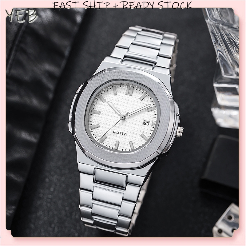 【 In Stock 】New Fashion Unisex Steel Band Watch High-end Ultra-thin Steel Band Men's Watch Waterproof Luminous Watch Jam Tangan Keluli手表