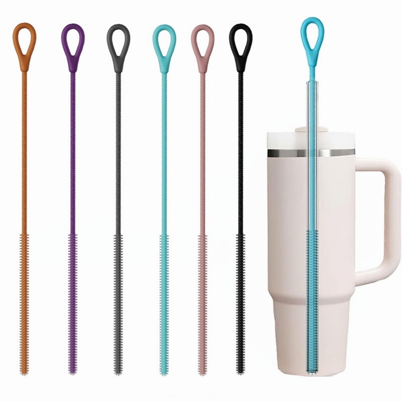 Silicone Straw Cleaning Brush 2Pcs Reusable Soft Bottle Brush For Metal Straw Glass Straw