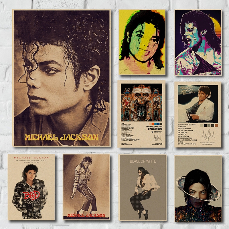 Michael Jackson Retro Kraft Paper Poster Featuring Famous Music Icons Dorm Room, Shop, Bar, Cafe Wall Decor Poster