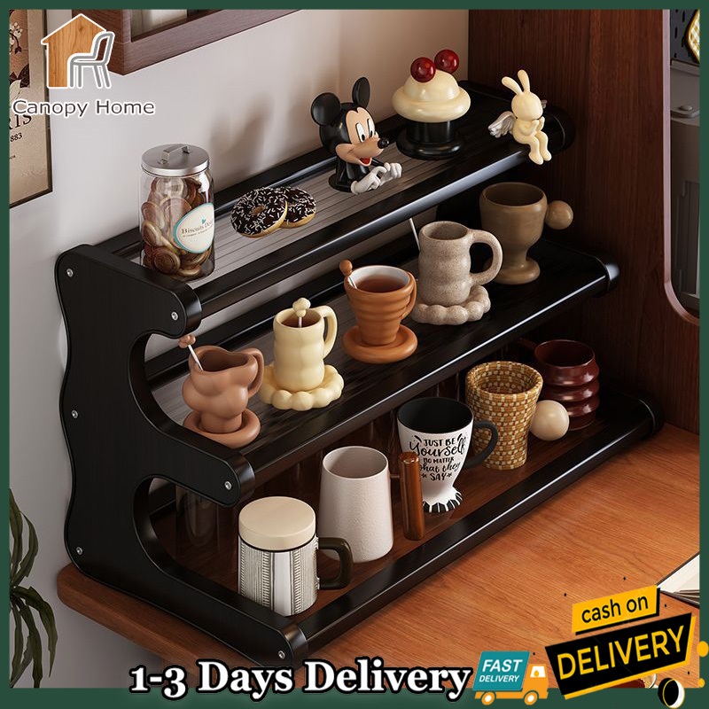 Table Organizer Rak Meja Desktop Storage Rack Bamboo Desk Organizer Rack Multi-layer Display Rack 桌面置物架