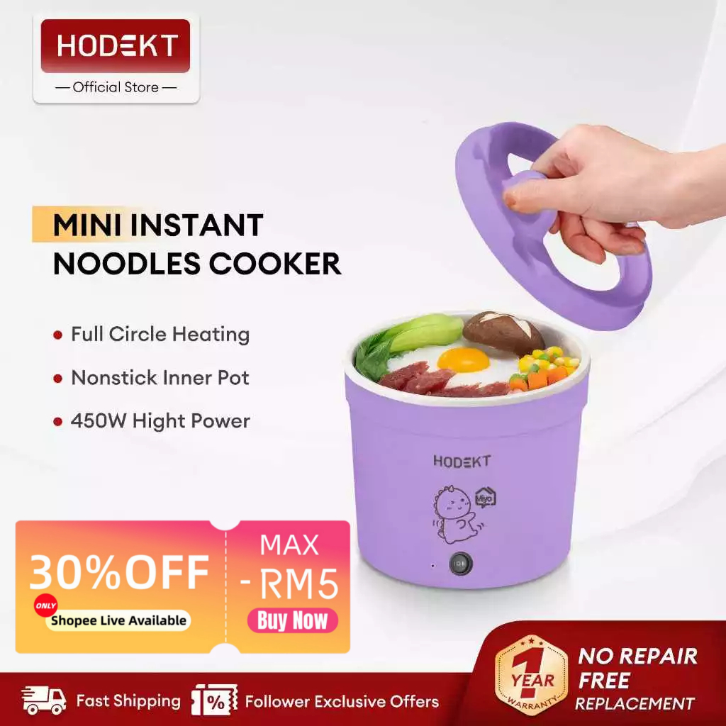 HODEKT 1.2L 300w/500w Mini Electric Cooker Multi-function Electric Hot Pot Small Household Noodles Bowl student 电煮锅泡面锅