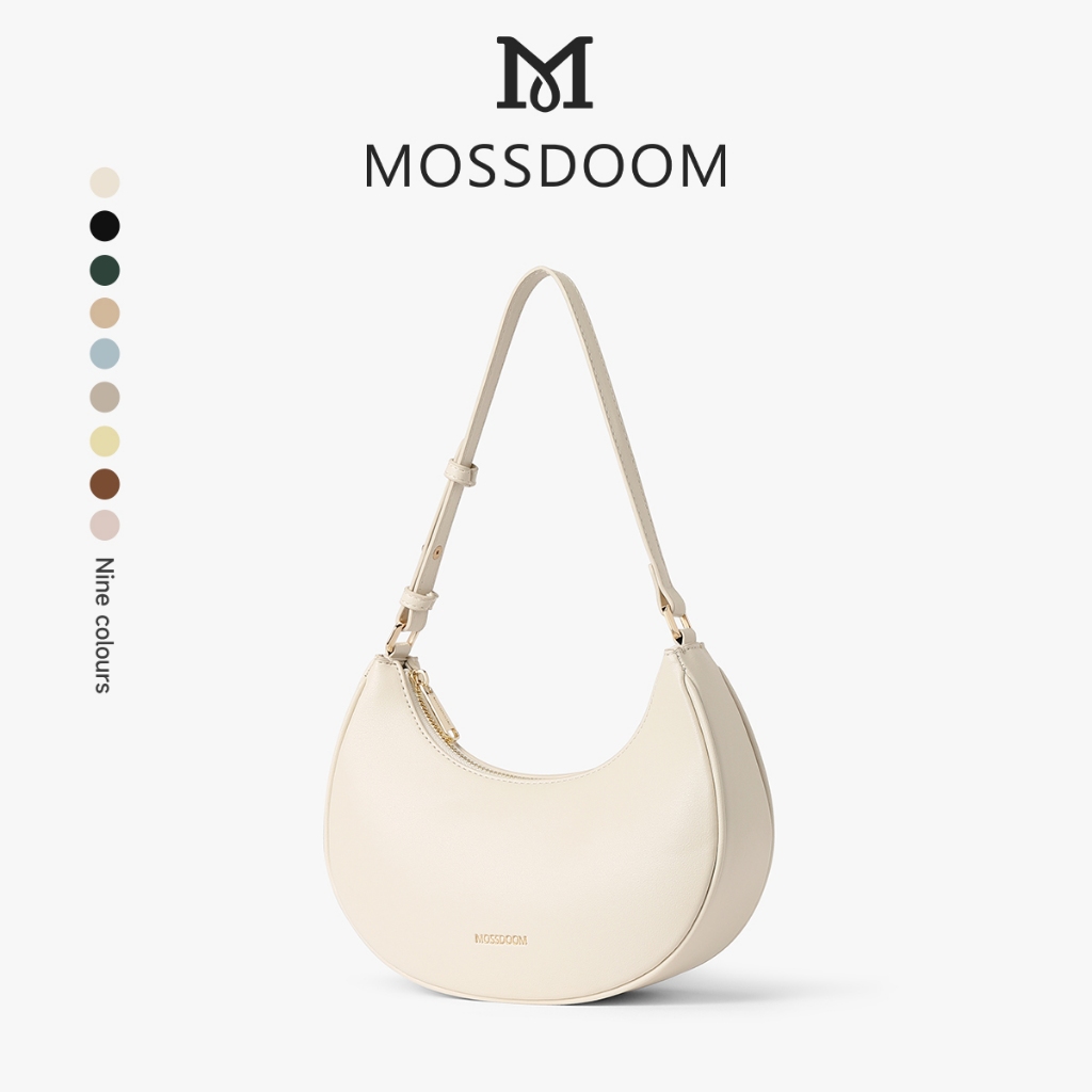 MOSSDOOM Women's Bag Kattie Bag Korean Style With Zipper Underarm Bag Putih Half Moon Shoulder Bag