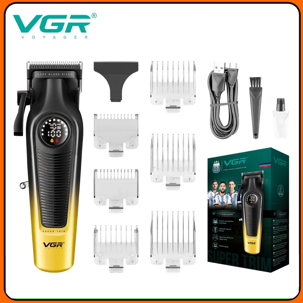 【KL Stock】VGR  V196&V966   Professional Hair Clipper DLC Blade LED Display Cordless USB Ceramic Blade Men's Haircut Machine Hair Trimmer Machine