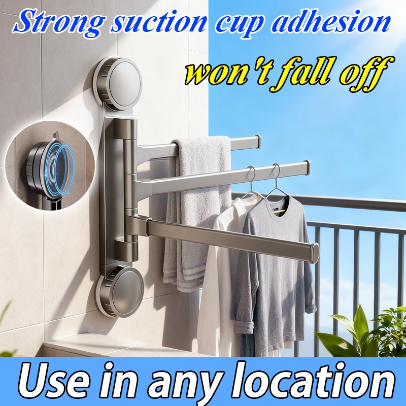 Best Seller HB Suction Towel Rack Bathroom Type No-Drill Strong Hold Easy Move Organizer for Balcony Clothes Drying & Towel Hanging – Ready Stock MY