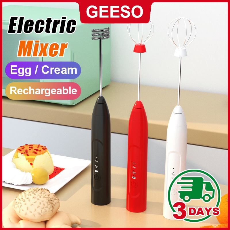 GEESO Electric Egg Mixer Coffee Mixer Rechargeable Milk Shaker Maker Frother Foamer USB Charging Egg Beater Handheld 3-Speed Adjustable 电动奶泡器 电动打蛋器