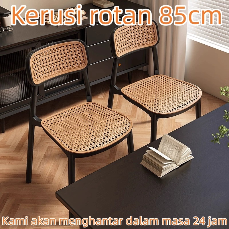 Nordic Rattan Chair Dining Chair Kerusi Rotan Ruang Tamu Backrest Chair PP Chair Rattan Chair With Cushion