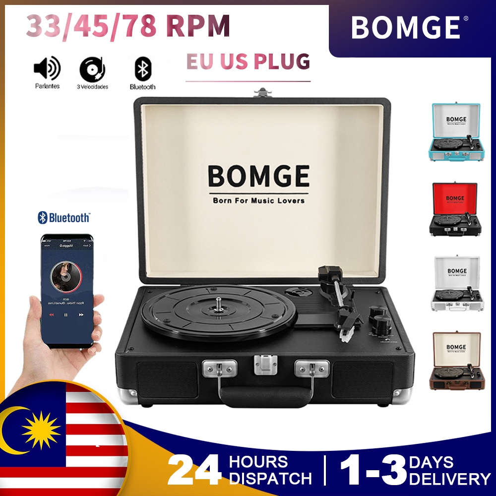 BOMGE BG-1603 Luxury portable luggage vinyl record player with bluetooth speaker vintage tape recorder gramophone record stereo turntable