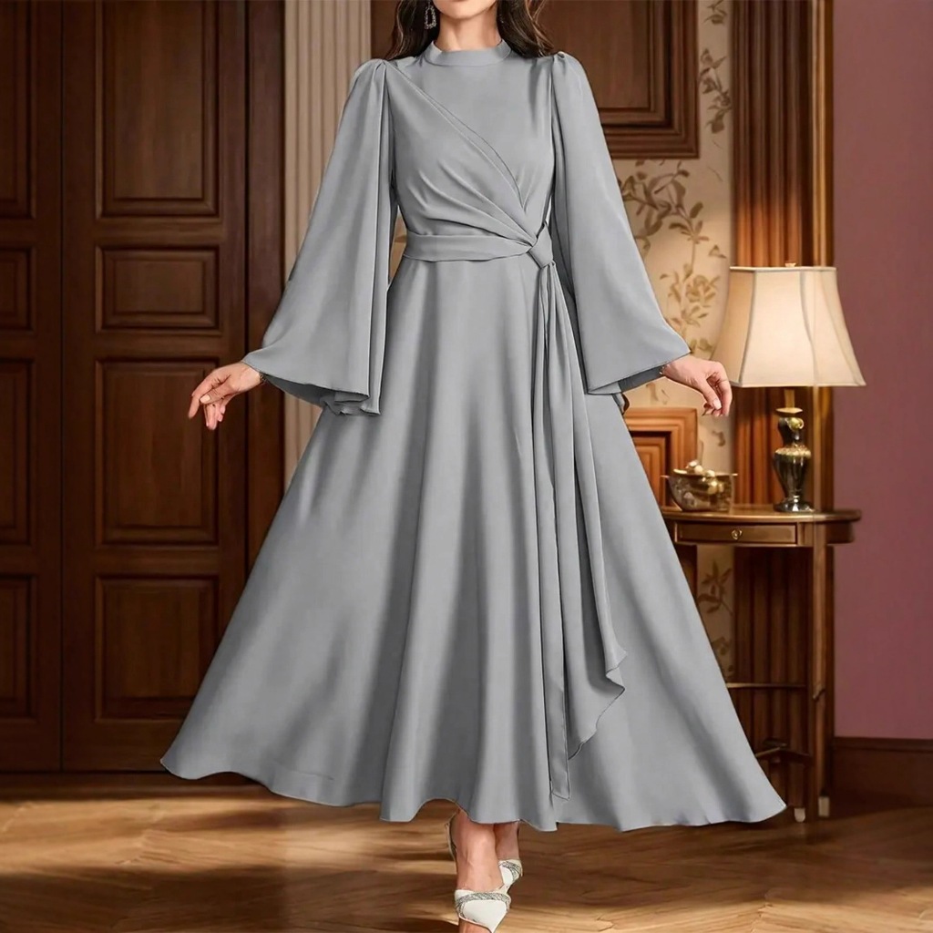 GDTIMA Baju Raya Viral NEW Abaya Dress Jubah Muslimah Turkish Arabic robe Elegant Dinner Grey Color