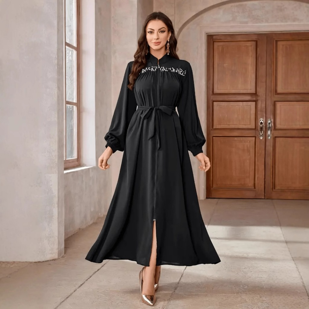 GDTIMA Abaya Dress Baju Raya Jubah Muslimah Turkish Arabic robe Elegant Black Dinner Daily Eid Party