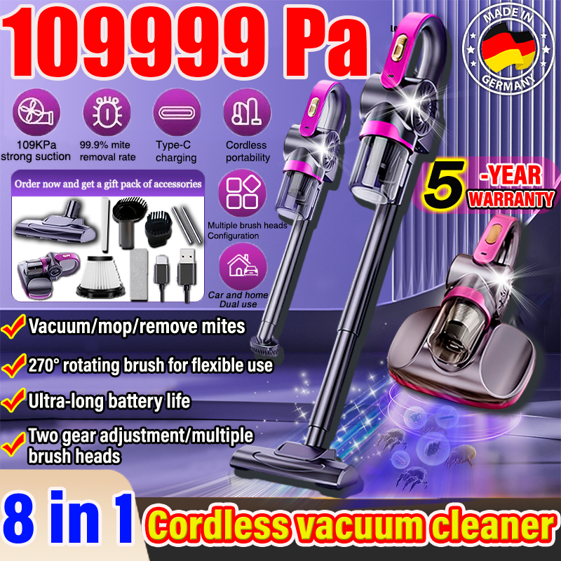 5-year warranty Handheld Cordless Vacuum Cleaner 109999Pa 8in1 UV Strong Suction 2 Gear Mode  Mite Removal Portable Multi functional Lightweight Vacuum Cleaner car vacuum