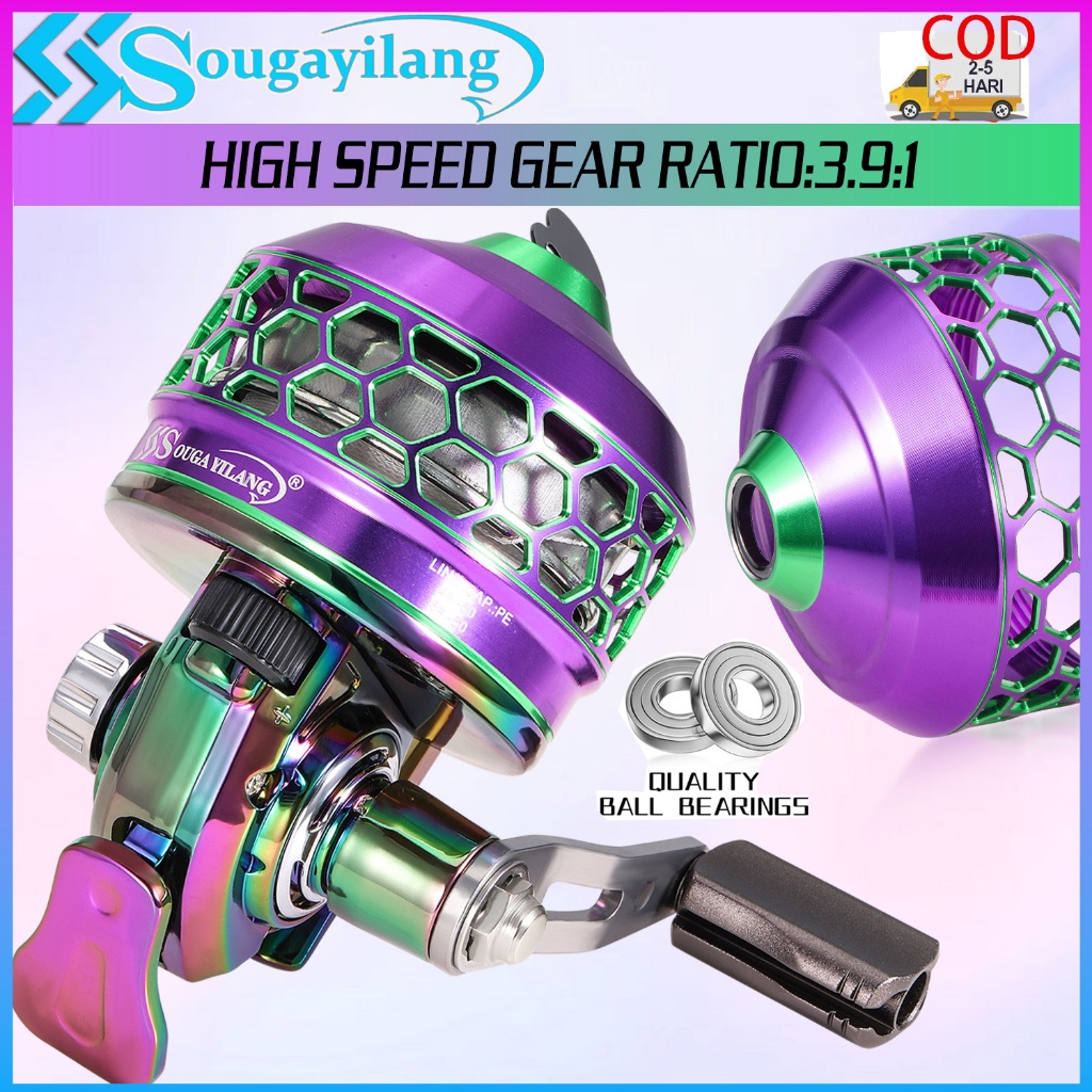 Sougayilang High-Performance Aluminum 3.9:1 High Speed Gear Ratio Spincast Fishing Reel with Built-in Line, Convertible Left/Right Retrieve - Durable & Lightweight for Anglers