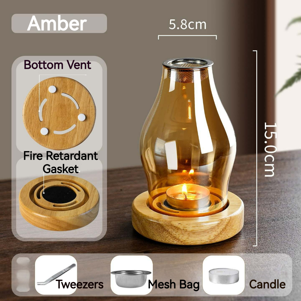Chinese retro glass windproof candle holder, Zen-inspired aromatherapy candle holder, glass lampshade, suitable for home tea room, study, and bedroom decoration, candlelight orname