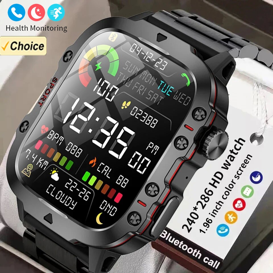 LIGE Original 3ATM Waterproof Smart Watch Men Outdoor 100+ Sports Blood Oxygen Detection 1.96 Inch Screen Bluetooth Call Smartwatch For Android and IOS