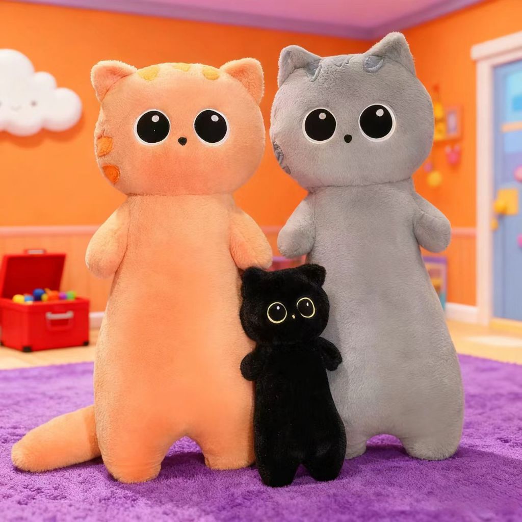 Raya SALE 50% OFF! 90cm Jumbo Cat Body Pillow, Giant Hugging Plush with Big Eyes, Cuddle Sleep Aid for Girls, Anxiety Relief Gift for Kids Birthday