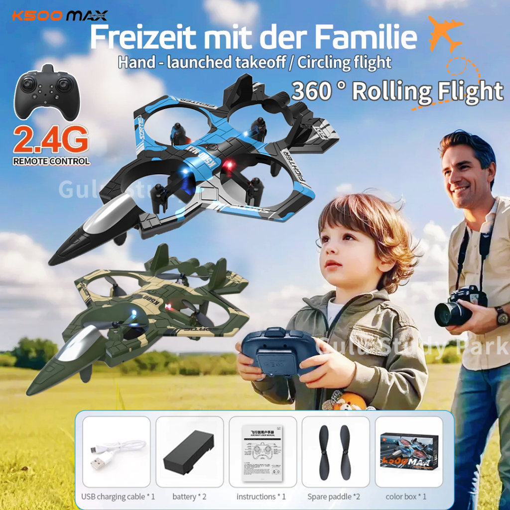 【?? Ready Stock】K500 MAX RC 2.4G Remote 360° Flip Fighter Jet Toy Intelligent Fix Height Hover Airplane with Gravity Sensing Speed Adjustment