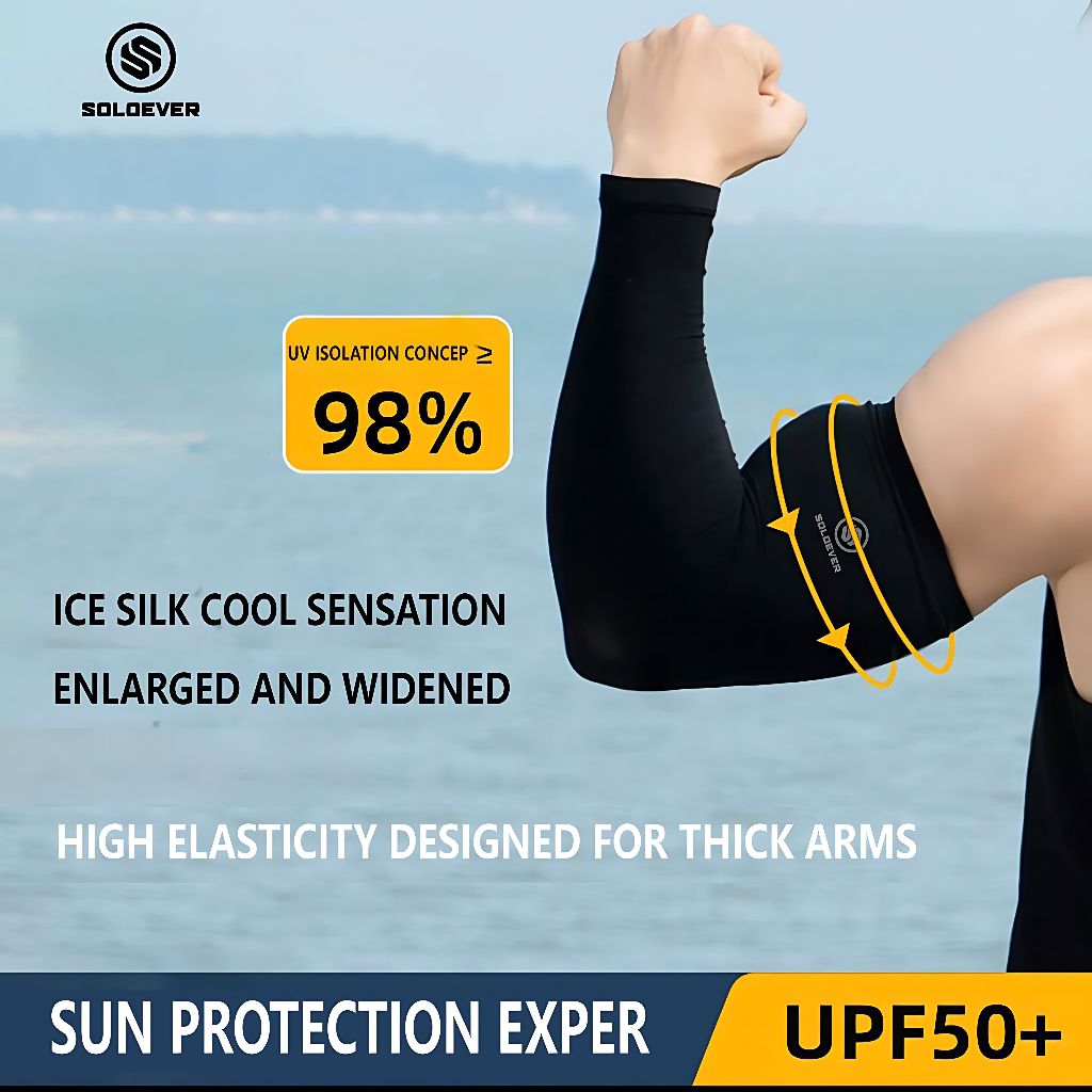 Soloever Plus Size UV Solar Arm Sleeves Men Cycling Cool Muff Summer Ice Silk Elastic Arm Cover Driving Anti-Sunburn Cool Hand Sleeves