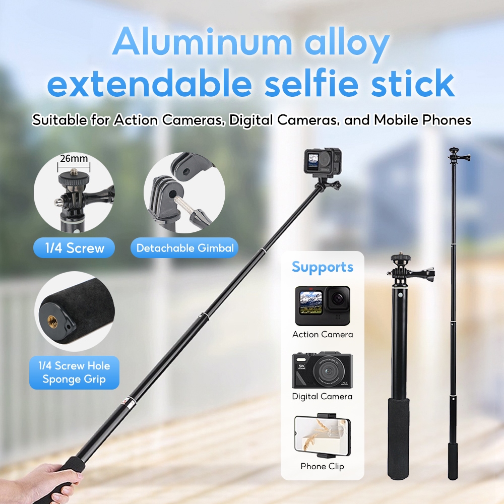 Invisible telescopic selfie stick portable tripod universal 1/4 screw suitable for Insta360 GoPro DJI OSMO Action sports camera mobile shooting accessories