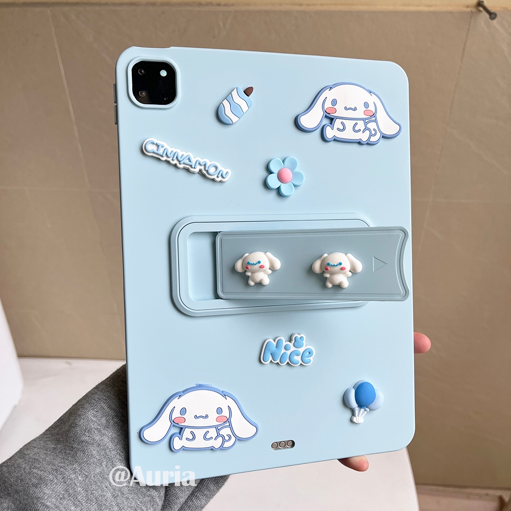 【With Foldable Stand】Skin-friendly Soft Silicone Blue Tablet Case With Cartoon Stickers For iPad Mini 6 7 9.7 Air 1 2 Gen 5 6 7 8 9 10.2 Inch Pro 11 M4 M5 Gen 10 11 A16 2025 Cover