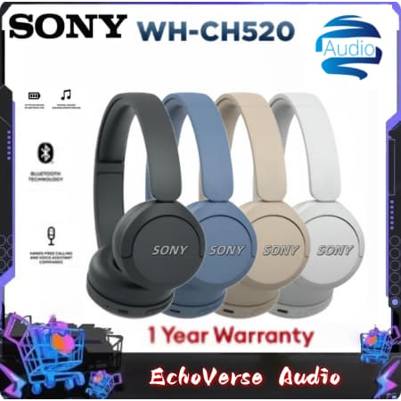 :Sony WH-CH520 Wireless Headset | Ready Stock Malaysia | Bluetooth 5.2 Wireless On-Ear Headphones | 50 Hours Playtime | Quick Charge | Lightweight Comfort 147g | Built-in Mic for Calls | DSEE Sound | 