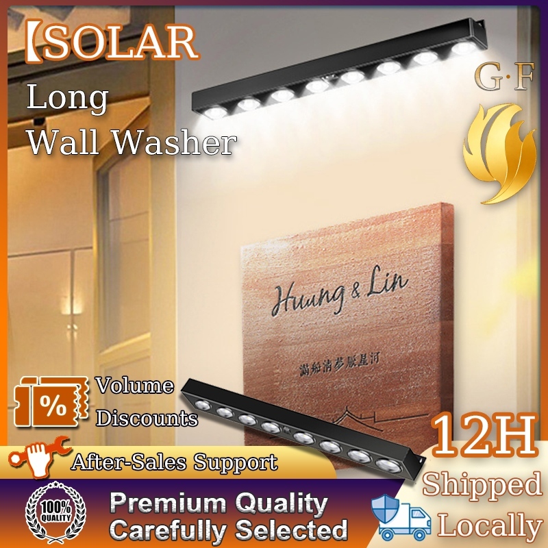 ? G·F【Exquisite Design】Lampu Cuci Dinding Lajur Reka Bentuk Premium Solar-Powered Wall Sconces Wall-Washer Lights Long-Bar Design Premium Waterproofing