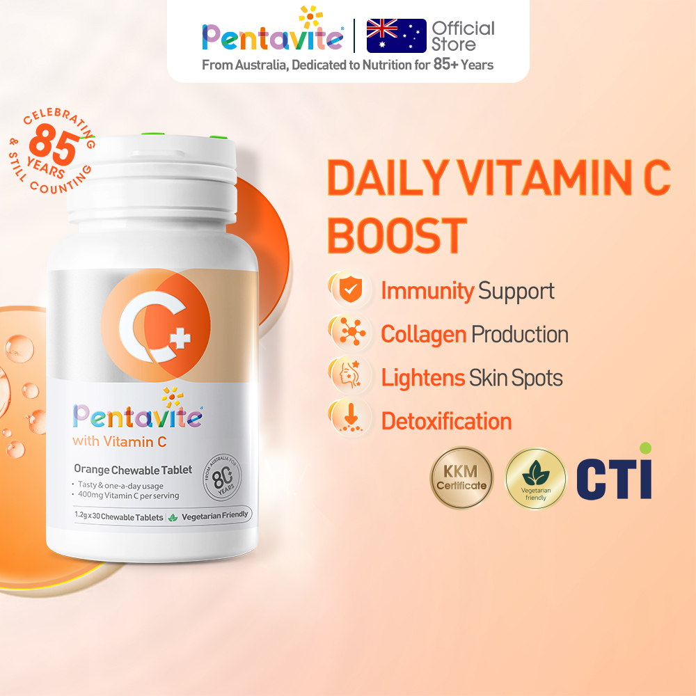 Pentavite Vitamin 2 Bottles Set (Bubbly B + Vitamin C) Chewable 60pcs – Vitamin B Complex, Lollipop Vitamin C, Essential Nutrients for Nerve Health, Immune System & Energy Metabolism | Pentavite Set 2