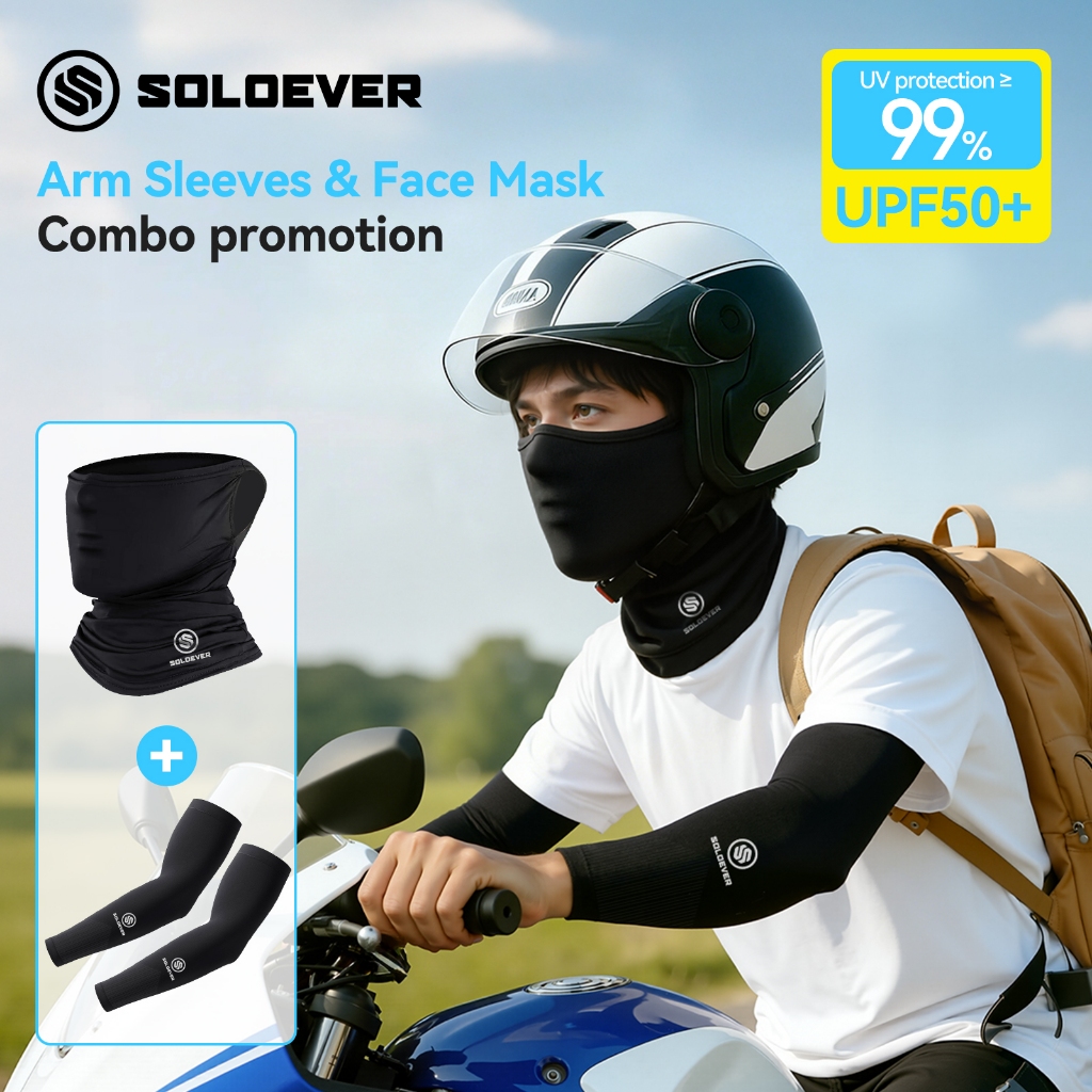 【MY Delivery】SOLOEVER Sunscreen sleeves+Balaclava Ice Silk Lycra Half Face Mask 360° Sun Protection Breathable Headwear for Cycling Motorcycle Men Women -