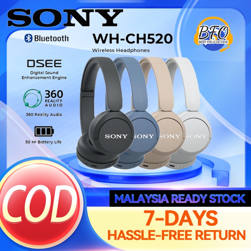 Sony WH-CH520 Wireless On-Ear Bluetooth Headphones 50H Battery Quick Charge 3min=1.5H DSEE Sound 147g Malaysia Warranty Ready Stock