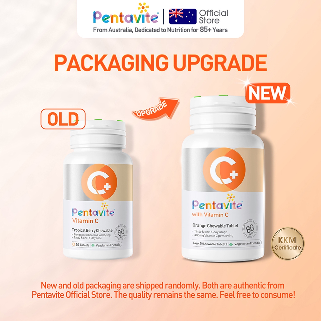 Pentavite Vitamin C Orange Chewable （30 Tablets  for Adult） Vitamin c Complex  supplements well bein Essential Nutrient 维生素C vit c vital color vitamin C可咀嚼热带浆果风味