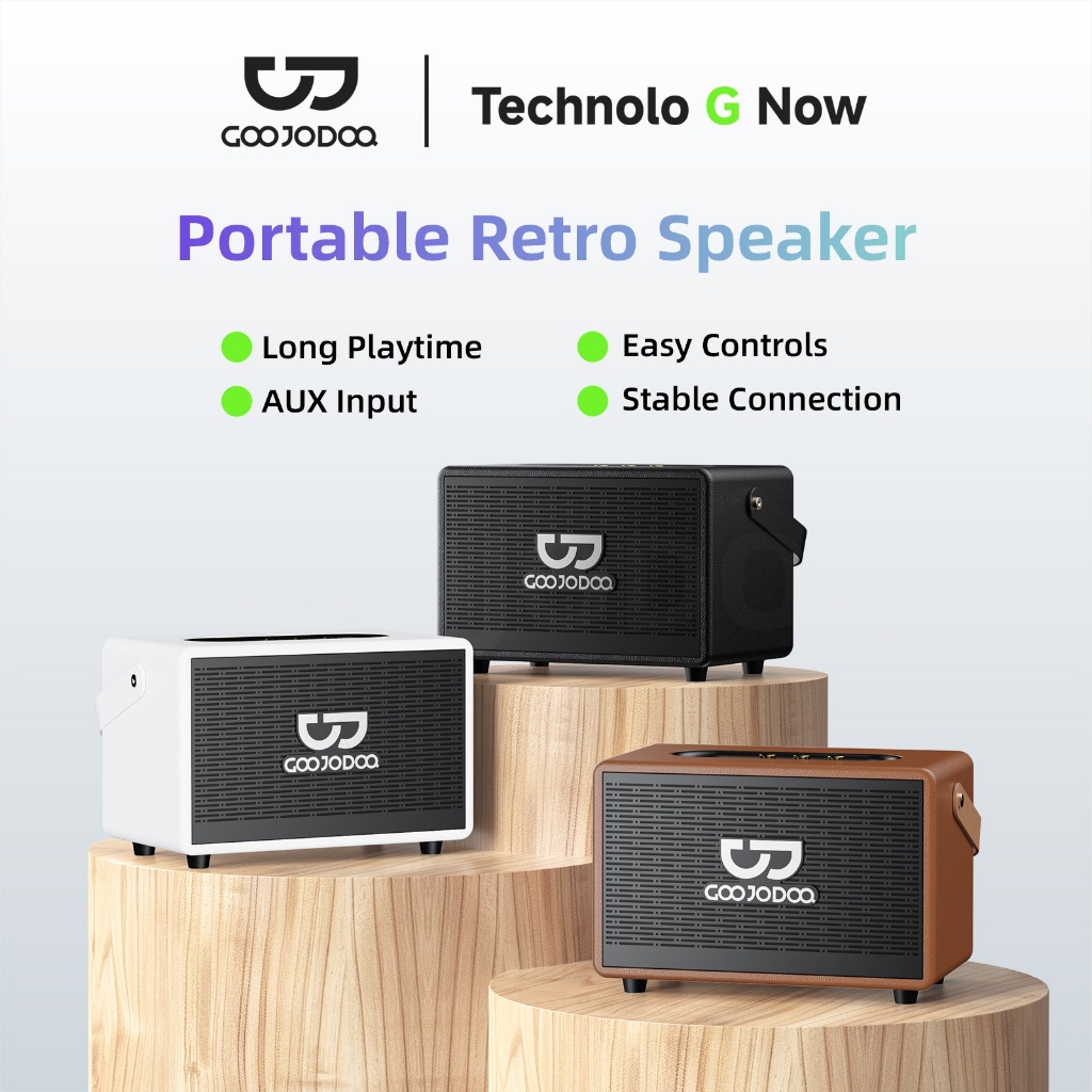 GOOJODOQ Retro Wireless Bluetooth Speaker Intelligent Bass and Treble Adjustment Two Microphones
