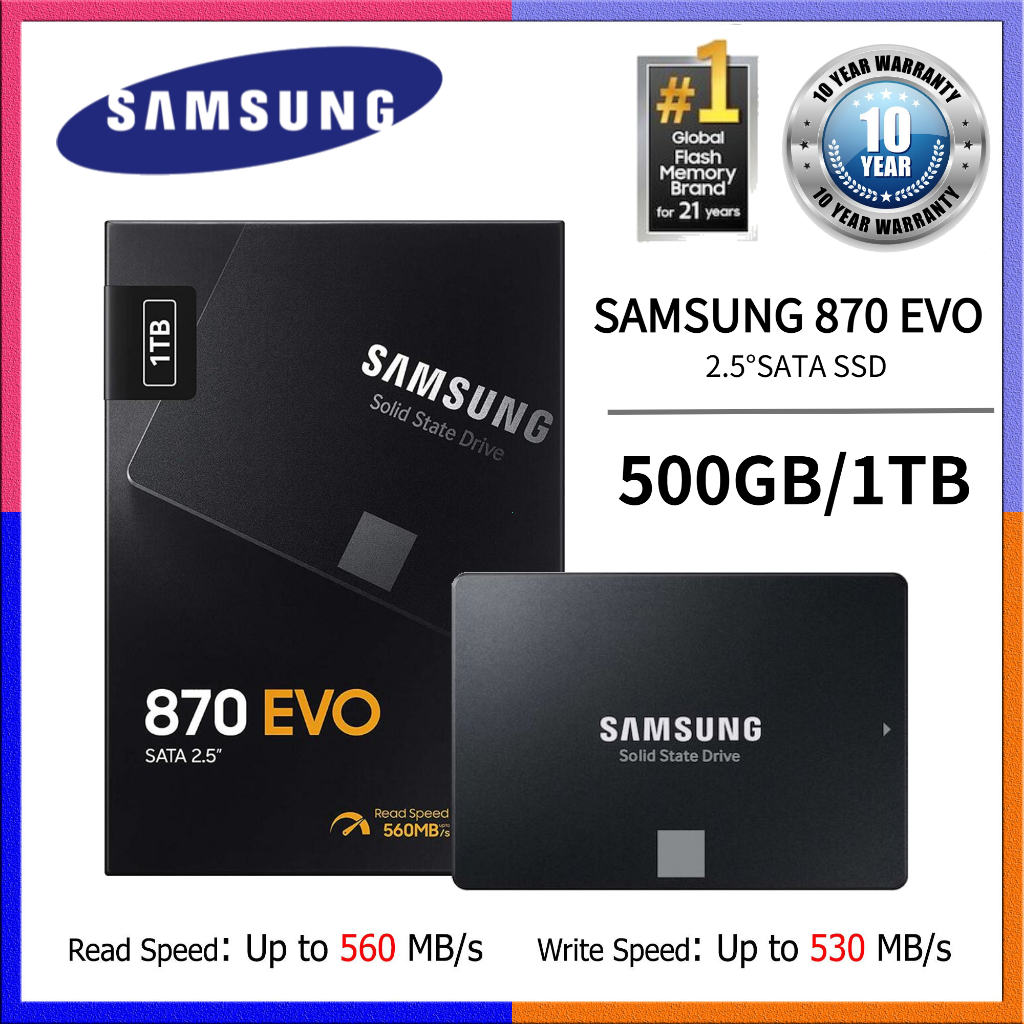 SAMSUNG SSD 870 EVO 500GB 1TB 2TB Internal Solid State Disk Hard Drive SATA3 2.5 Laptop Desktop | Internal SSD 10Year Warranty