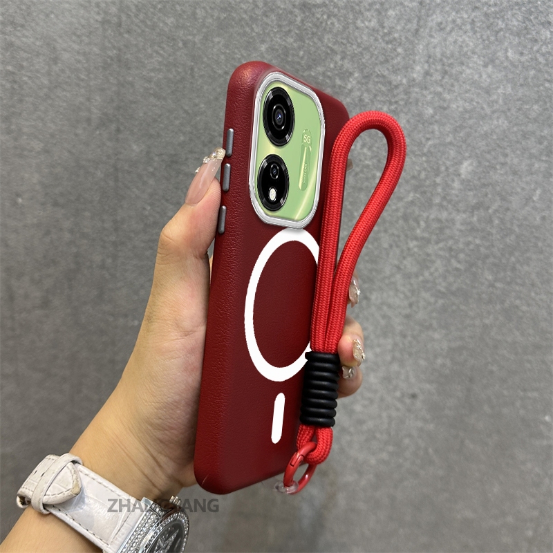 Case For itel P55 5G High end leather textured magnetic phone case aesthetic anti drop design free exquisite hanging rope