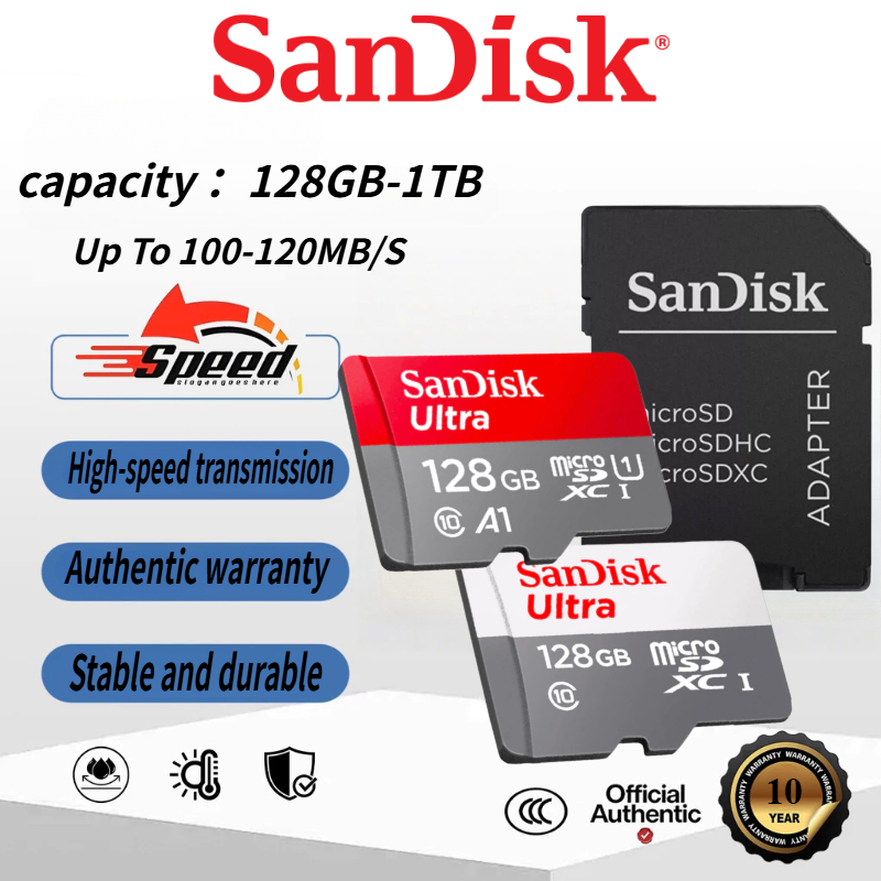 [Ready Stock] SanDisk Ultra A1 microSD Memory Card 128GB–1TB Class 10 UHS-I 100-120MB/s with Adapter