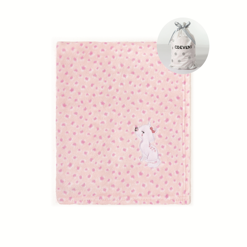 CREVENT 75X100cm Cute Cozy Fluffy Warm Baby Blanket for Girls Crib Cot , Newborn's Gift -Pink Cat