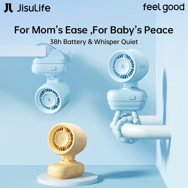 JisuLife Stroller Fan 4 Portable Baby Stroller Fan 5000mAh 38H Long Battery Ultra Quiet Natural Wind Clip Fan for Mom Baby Desk & Outdoor
