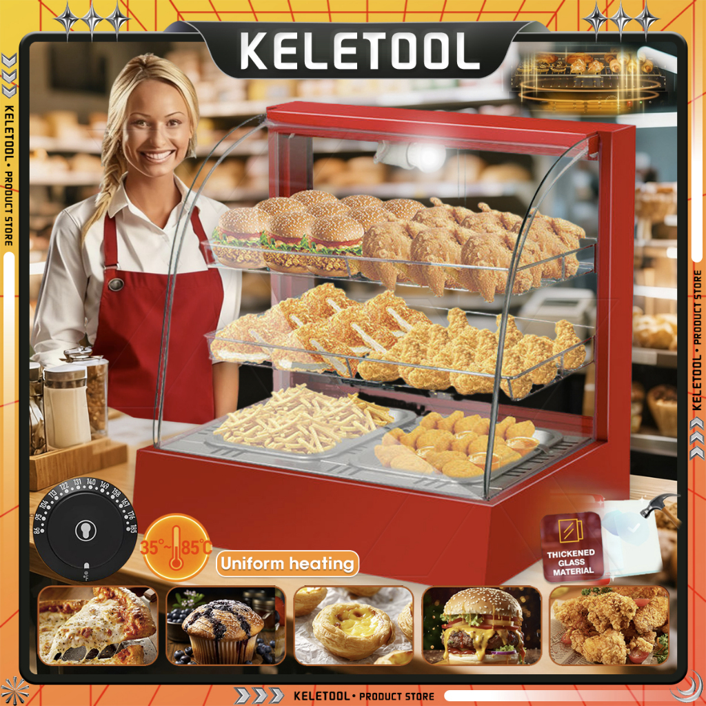 Food Display Warmer Commercial Use Display Warmer Showcase Stainless Steel Food Warmer Display Pemanas Makanan Eggtart Bread Roti Chicken 保温展示柜