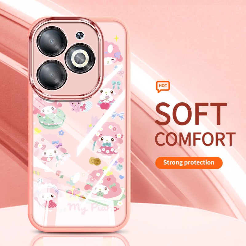 YBD Case For infinix Smart 8 HD Plus Pro ITEL P55 Hot 40i Tecno Spark Go 2024 Spark 20 20C POP 8 X6525B X6525 X6526 Full screen Pink cartoon lamb Shell