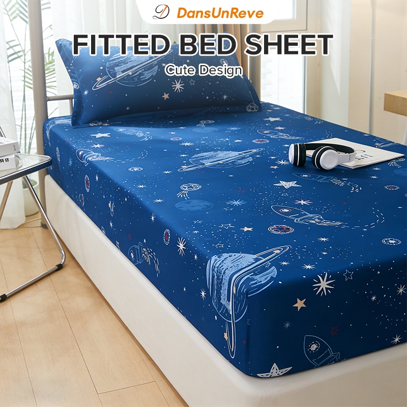 [MY Stock] Cadarnya corak langit malam yang murah fitted bed sheet gray/blue bedsheet line/stripes design rubber around case for single bed cheap