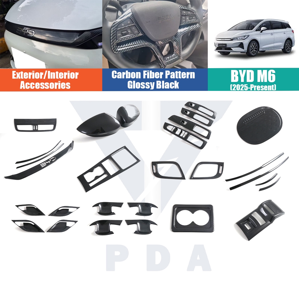 BYD M6 (2024-Present)Carbon Fiber Steering wheel Door Handle Cover window Switch Panel