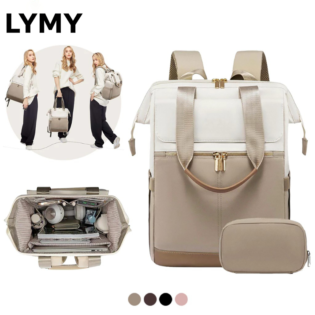 LYMY 2in1 Women Backpack Laptop 15.6 Inch Waterproof School Office Bag With Mini Pouch
