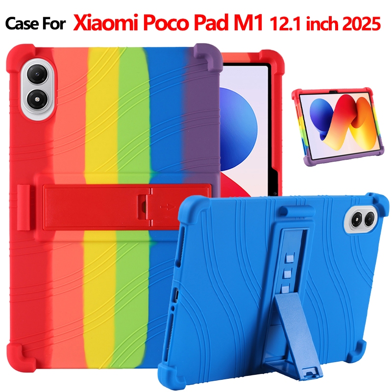 High Quality Soft Silicone Tablet cases For Xiaomi Poco Pad M1 12.1 inch 2025 POCOPadM1 2509ARPBDG Fashionable Colorful Stand Case for xiaomi poco padM1 12.1'' pocopad m1 casing