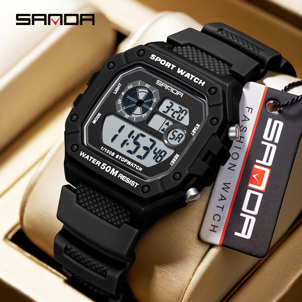 SANDA 2202 Fashion Digital Men Watch Waterproof Outdoor Sport Silicone Watch Army Electronic Wristwatch -3